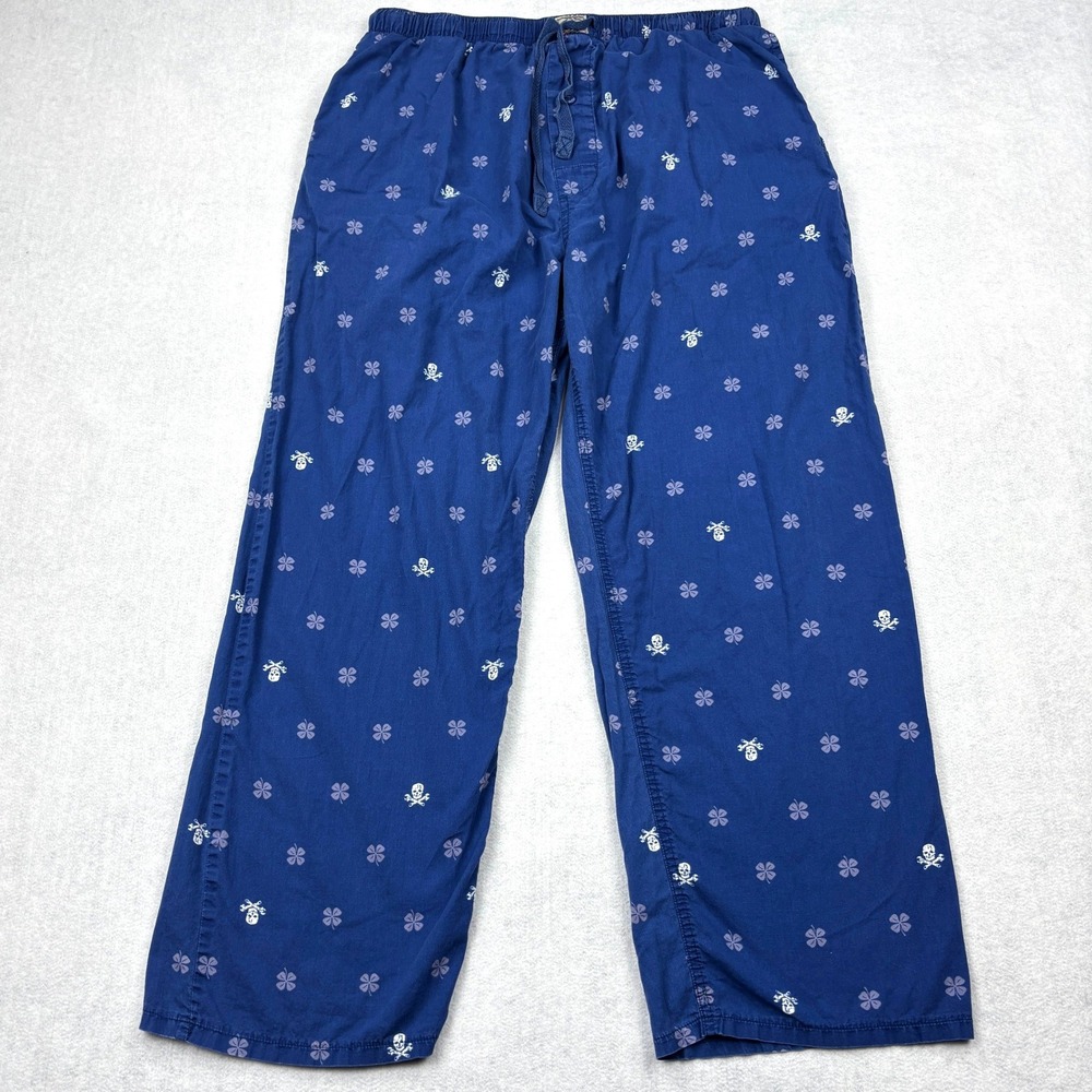 Lucky Brand Pajama Pants Mens XL Blue Skull Crossed Wrenches Clover Lounge